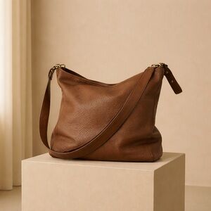 Coach Pebbled Leather Hobo Shoulder Bag Tobacco & Poppy Red